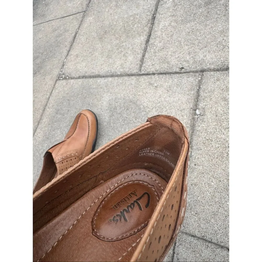 Clarks Artisan Slip On Shoes Women’s 7.5M Brown Leather Comfort Loafers Casual
